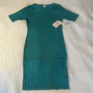LuLaRoe Women’s Julia Dress/Size: Medium/Color: Green-Green Striped (NWT)